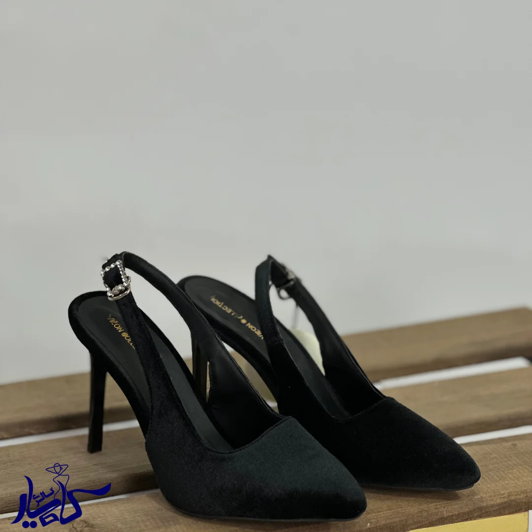 کفش پاشنه بلند مخمل مشکی - تصویر 1